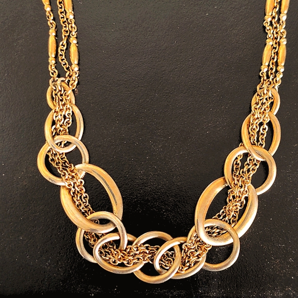 Vintage MONET Gold Tone Chain Link Woven Loops Necklace 22" triple strands